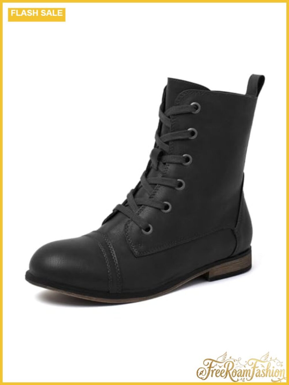 katliu Women's Flat Combat Boots Lace Up Ankle Boots